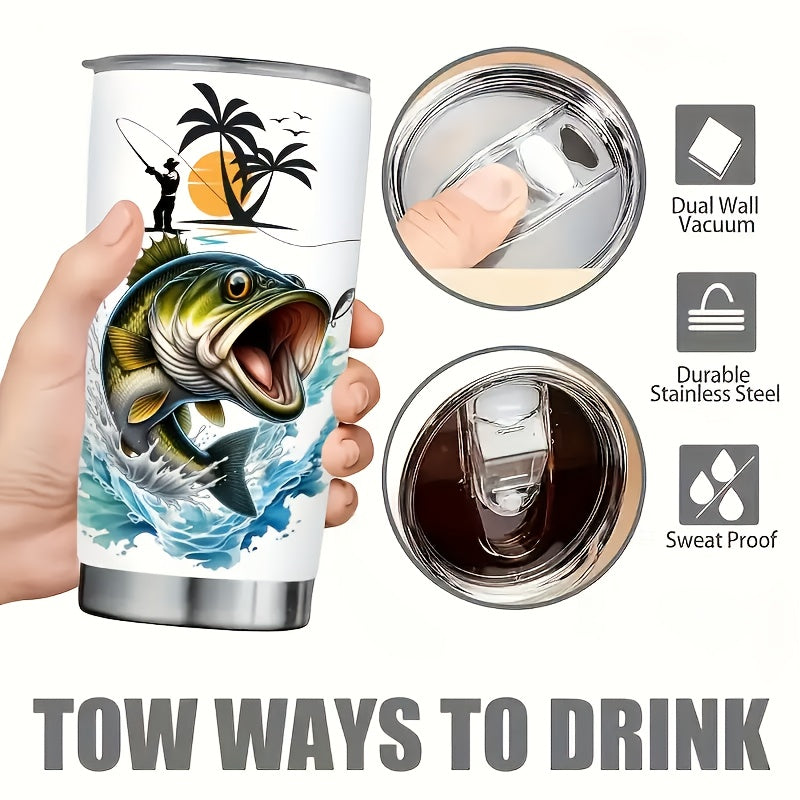 20 Ounce Fishing Enthusiast Car Cup Coffee Thermal Cup With Lid And Straw - Leakproof Double-layer Travel Cup For Hot And Cold Bever - Ideal Gift For New Year'S Day, Birthday, Christmas, And Thanksgiving For Fishermen, Men, And Outdoor Adventurers