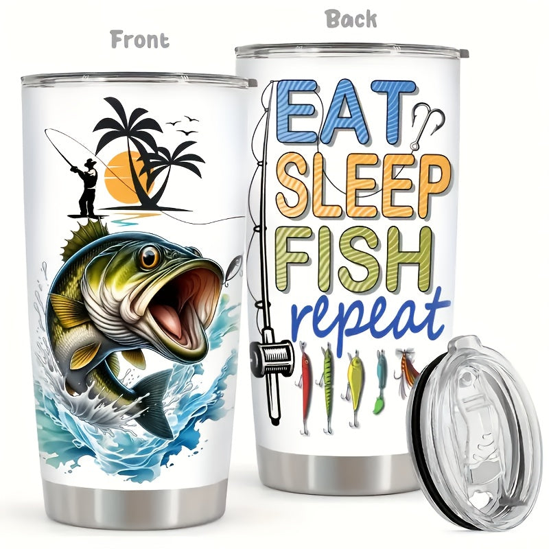 20 Ounce Fishing Enthusiast Car Cup Coffee Thermal Cup With Lid And Straw - Leakproof Double-layer Travel Cup For Hot And Cold Bever - Ideal Gift For New Year'S Day, Birthday, Christmas, And Thanksgiving For Fishermen, Men, And Outdoor Adventurers