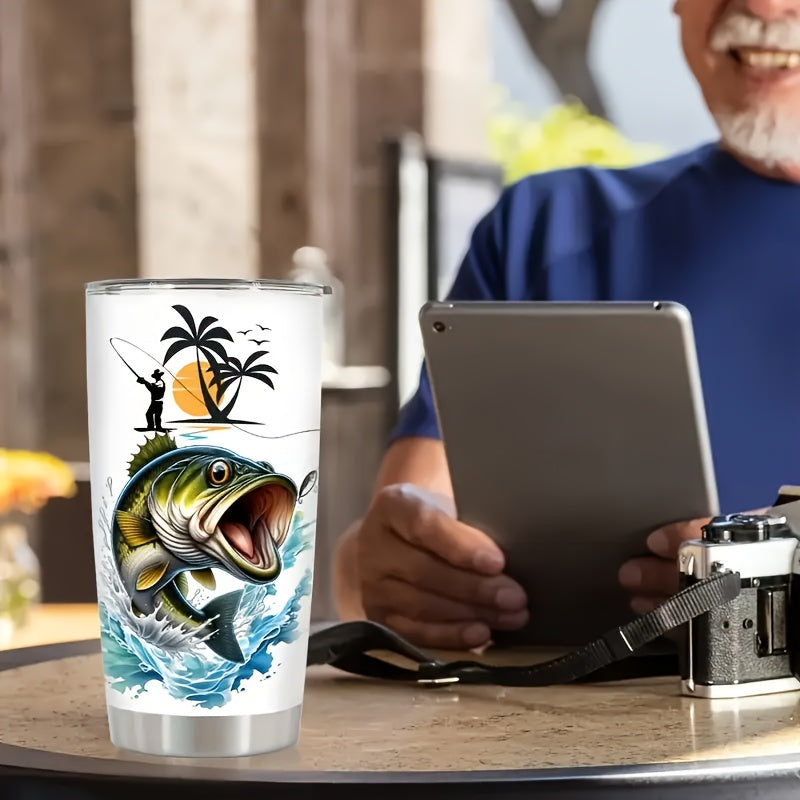 20 Ounce Fishing Enthusiast Car Cup Coffee Thermal Cup With Lid And Straw - Leakproof Double-layer Travel Cup For Hot And Cold Bever - Ideal Gift For New Year'S Day, Birthday, Christmas, And Thanksgiving For Fishermen, Men, And Outdoor Adventurers