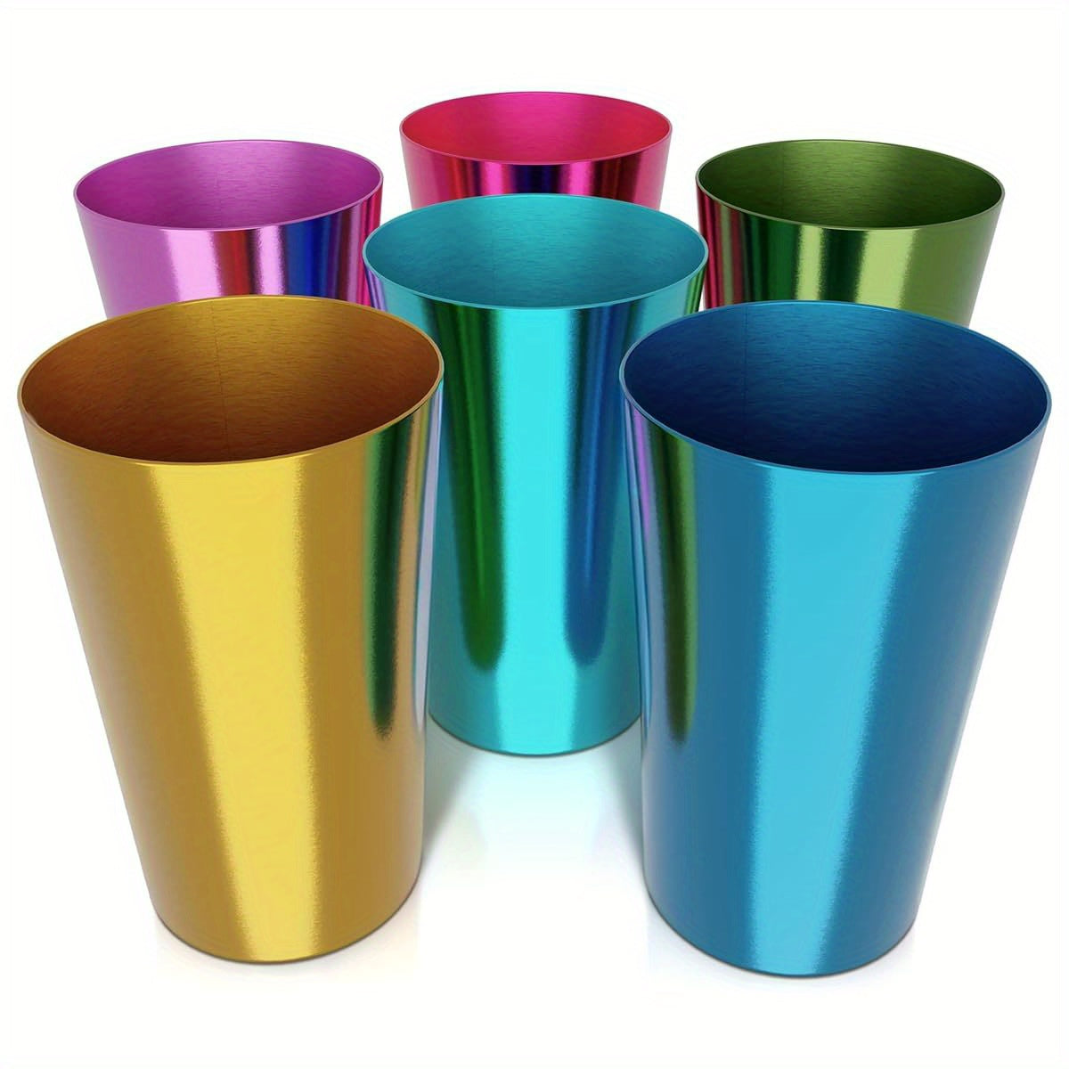 6pcs Aluminum Tumblers 15oz - Lightweight, Durable, and Reusable Metal Cups | Vibrant Festive Colors for Hot and Cold Beverages | Sturdy Anodized Design for Parties and Outdoor Use | Hand Wash Only