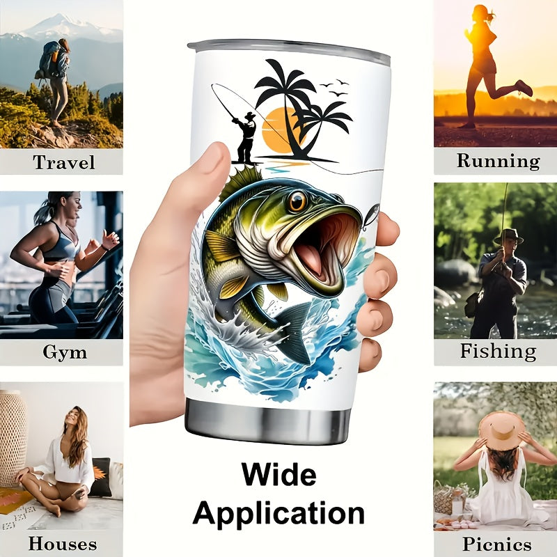 20 Ounce Fishing Enthusiast Car Cup Coffee Thermal Cup With Lid And Straw - Leakproof Double-layer Travel Cup For Hot And Cold Bever - Ideal Gift For New Year'S Day, Birthday, Christmas, And Thanksgiving For Fishermen, Men, And Outdoor Adventurers