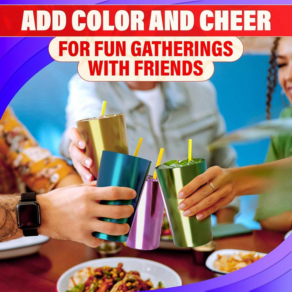 6pcs Aluminum Tumblers 15oz - Lightweight, Durable, and Reusable Metal Cups | Vibrant Festive Colors for Hot and Cold Beverages | Sturdy Anodized Design for Parties and Outdoor Use | Hand Wash Only