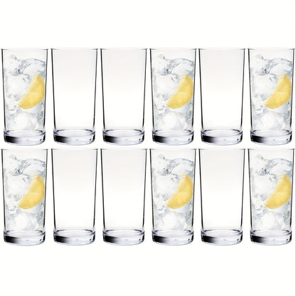 Thickened Glass Cup 12pcs Heavy Thickened High Ball Cup | Suitable for Sparkling Water, Coffee, Milk, Kitchen Water Cup, Party Water Cup