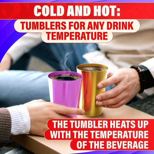 6pcs Aluminum Tumblers 15oz - Lightweight, Durable, and Reusable Metal Cups | Vibrant Festive Colors for Hot and Cold Beverages | Sturdy Anodized Design for Parties and Outdoor Use | Hand Wash Only