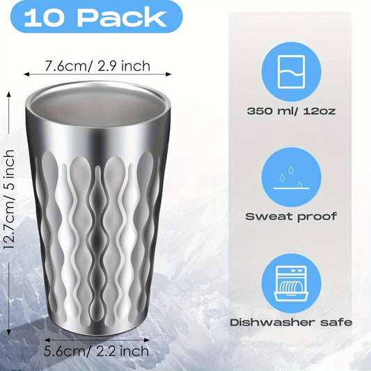 10 Pack 12 Oz Stainless Steel Cup Double Wall Metal Tumbler Insulated Stackable Drinking Cup Reusable Pint Tumbler For Home Traveling Camping Beer Hot Cold Drink