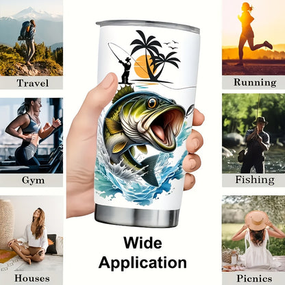 20 Ounce Fishing Enthusiast Car Cup Coffee Thermal Cup With Lid And Straw - Leakproof Double-layer Travel Cup For Hot And Cold Bever - Ideal Gift For New Year'S Day, Birthday, Christmas, And Thanksgiving For Fishermen, Men, And Outdoor Adventurers